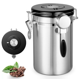 Bote Hermético para Café,Tarro de Café de Acero Inoxidable, con Identificador de fecha y Cuchara para café molido,café en polvo, azúcar,granos,1.8L (Acero inoxidable)