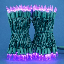 SWEET SHINE Purple LED Christmas Lights 200 Count, Pack of 2 Sets 25 ft 100 LED Green Wire Mini String Lights Set (Purple)