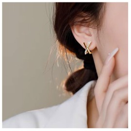 Gold Earrings for Women Girls 925 Silver Stud Earrings with 5A + Zirconia for Women Gold-Plated Earrings Jewellery Gifts, Yellow Gold