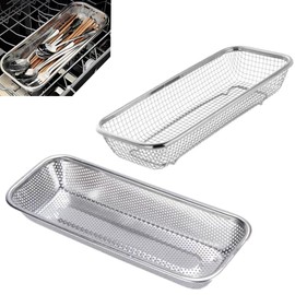 Dlmlemu Kitchen Drawer Organizer, 12 Inch Dishwasher Silverware Cutlery Basket, 2 Pack Mesh Stainless Steel Flatware Drawer Organizer, Countertop Utensil Cutlery Tray, Spoon Knife Fork Organizers Box