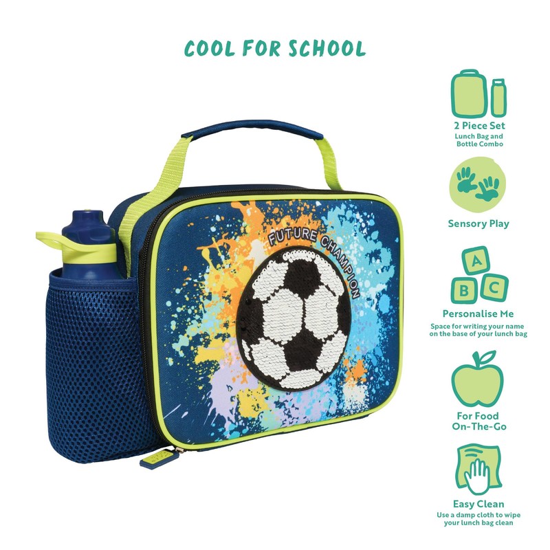 Polar Gear Football Lunch Bag Bottle Combo Insulated, Polyester, Blue