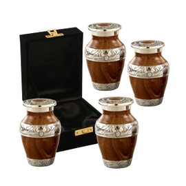 AWESOME MEMORIES Wood Finish Metal Keepsake Urns Set of 4, Mini Urns for Human Ashes | Decorative Urns, Funeral Urns,Hand Engraved Mini Memorial Urn for Women and Men(Design- 6)