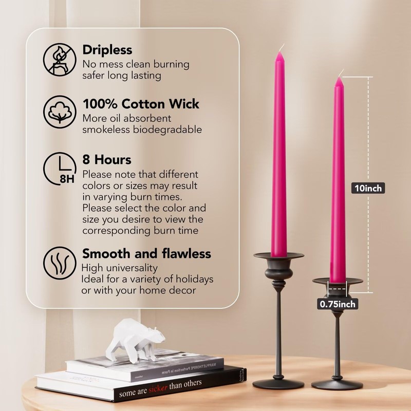 Pickood 10-Inch Tall Unscented Dripless Taper Candles Bulk 30 Pack