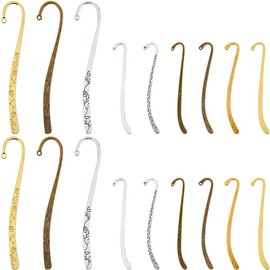 SUNNYCLUE 1 Box 18Pcs Metal Gold Bookmark Findings Alloy Bookmark Bulk Silver Tibetan Retro Vintage Carved Book Markers with Hanging Loops for Students Reading Making Supplies Craft Adult Women DIY