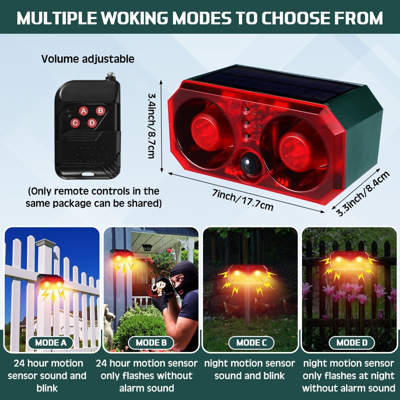 Qualirey 2 Pcs Solar Outdoor Motion Sensor Alarm with Stake