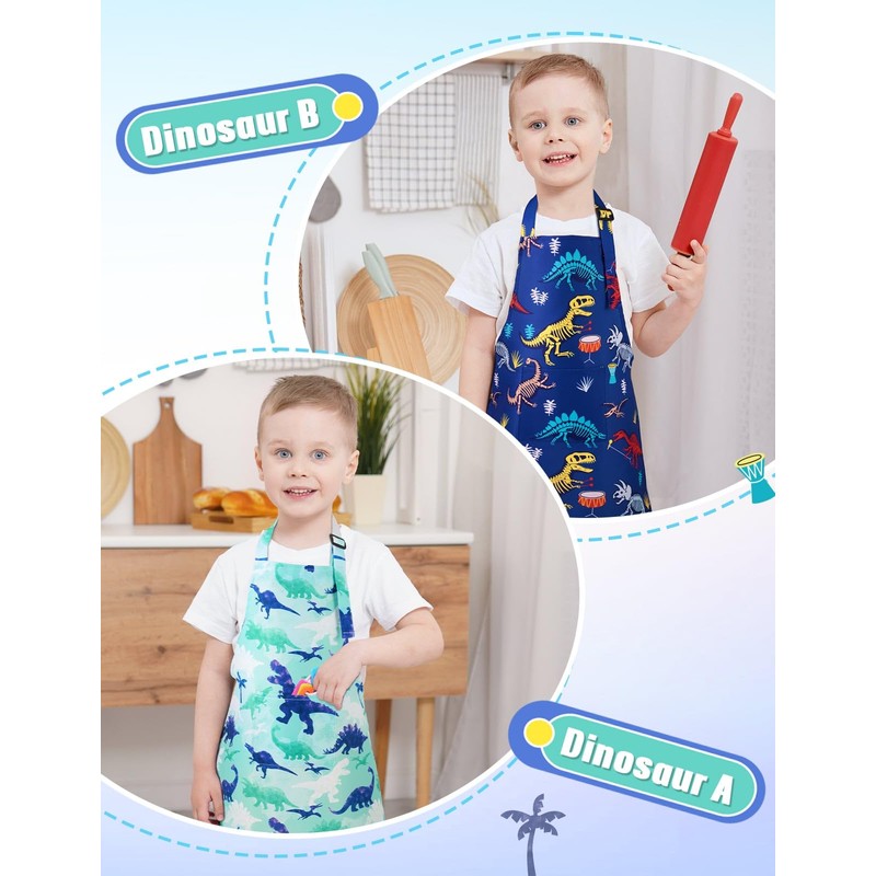 Kids Aprons - 2 Pack Dinosaur Kids Art Aprons for