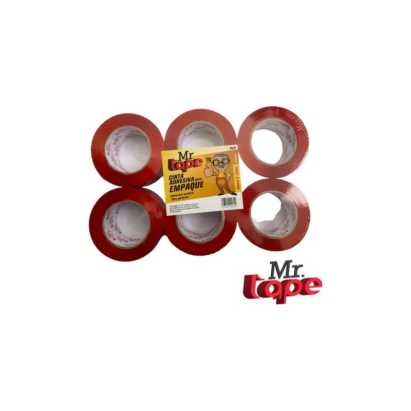 Cinta Adhesiva Acrílica Rojo 48mmx150m Pack 6 Mr Tape Polipropileno