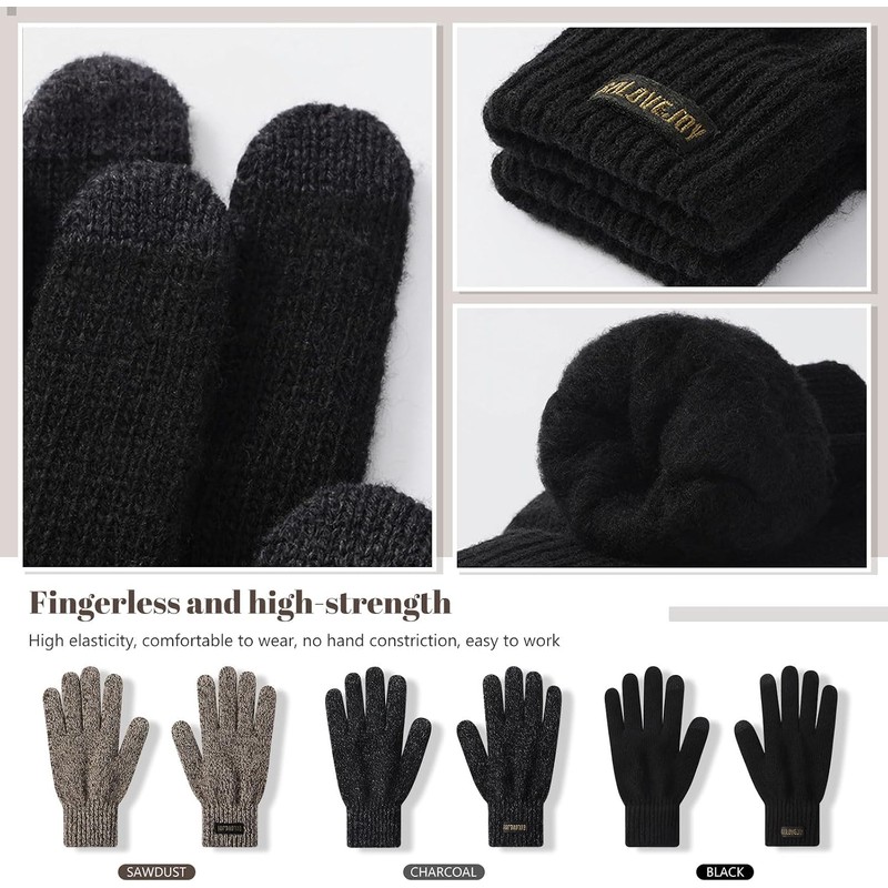 Guantes de punto de lana cálida para dedos completos, unisex,