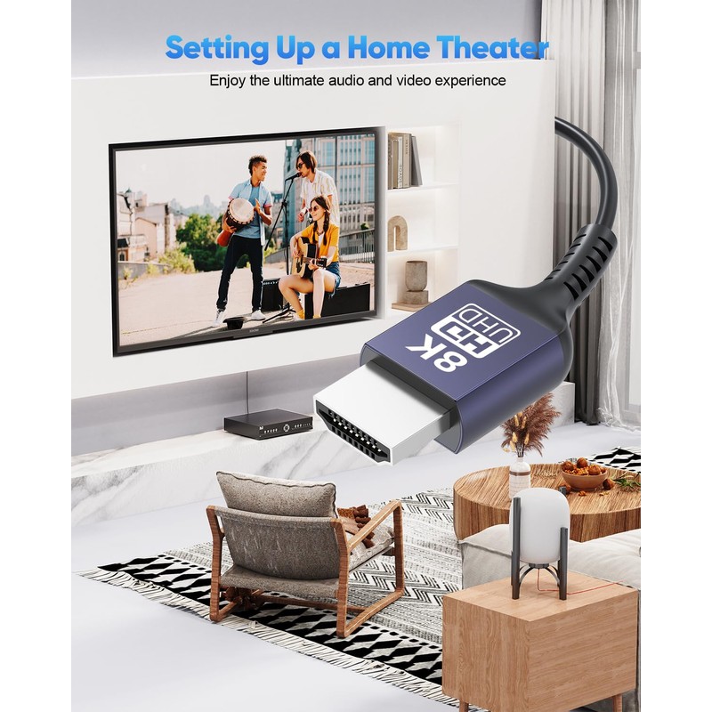 ZeniKon 8K Thin HDMI Cable 6.6FT 2-Pack, Ultra Slim HDMI