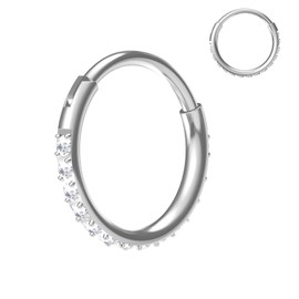 NORO OLO 20Gx8mm Thin Diamond Steel Hinged Hoop Nose Ring with Paved Clear Gems, Hypoallergenic Orbital Earring for Women
