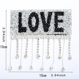 Fashion Sequin Iron-on Patches, 4 Inch Letters Love with Crystal Tassels Iron on Patch DIY Decorative Accessories for Bags Clothes T-Shirt Jeans Backpacks