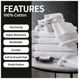 2 Pack Bath Sheets Towels Extra Large Set, Greek Pattern Towels 500 GSM Bath Towels, 100% Cotton Bath Sheets Quick Dry Towel Bale, (80x140cm) Extra Large Bath Sheets White Towel Set