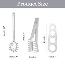 3 Pieces Spaghetti Spoon, Pasta Spoon Set, Stainless Steel Spaghetti Tongs, Pasta Measure Tool, Food Tong, Serving Tools, Silver