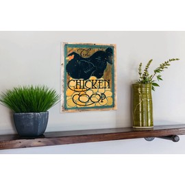 Chicken Coop Metal Sign Framed on Rustic Wood, Modern Black Chicken and Eggs, Kitchen