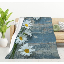 HGOD DESIGNS Daisy Flowers on Old Wooden Flannel Fleece Bed Blanket Throw Blanket Lightweight Cozy Plush Blanket for Bedroom Living Rooms Sofa Couch 100x130cm