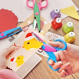 Asdirne Children's Craft Scissors Set, Punch Children, A Variety of Fun Patterns, Includes 6 Children's Zigzag Scissors, 4 Children's Scissors and 6 Paper Punches