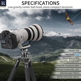 Flat Tripod Ball Head INNOREL Panoramic CNC Metal Camera Tripod Ball Head with 1/4 Inch Arca Swiss L-Plate Bracket and Q.R Plate for Tripods, Monopods, DSLR, Camcorders, Maxload 20kg E40