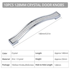 Justech Door Handles 10PCs Modern Crystal Diamond Door Knobs 128mm for Cabinet Kitchen Wardrobe Cupboard
