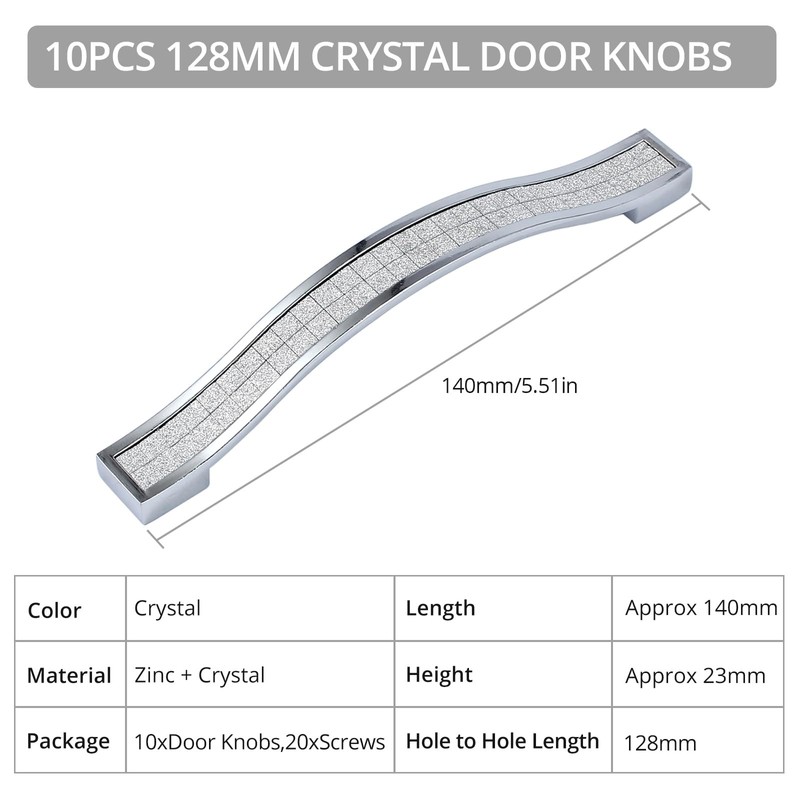 Justech Door Handles 10PCs Modern Crystal Diamond Door Knobs 128mm