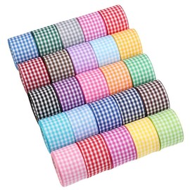 25 Yards Classic Plaid Ribbons, Gingham Ribbon, Checkered Ribbon Gingham Woven Edge Ribbon Gift Wrapping Ribbon (Multiple Colors)