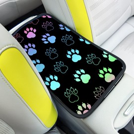 Auto Center Console Cover, Car Armrest Box Pad,Black Dog Paw Print Soft Waterproof Auto Armrest Seat Box Cover Protector for Most Vehicle SUV Truck Car