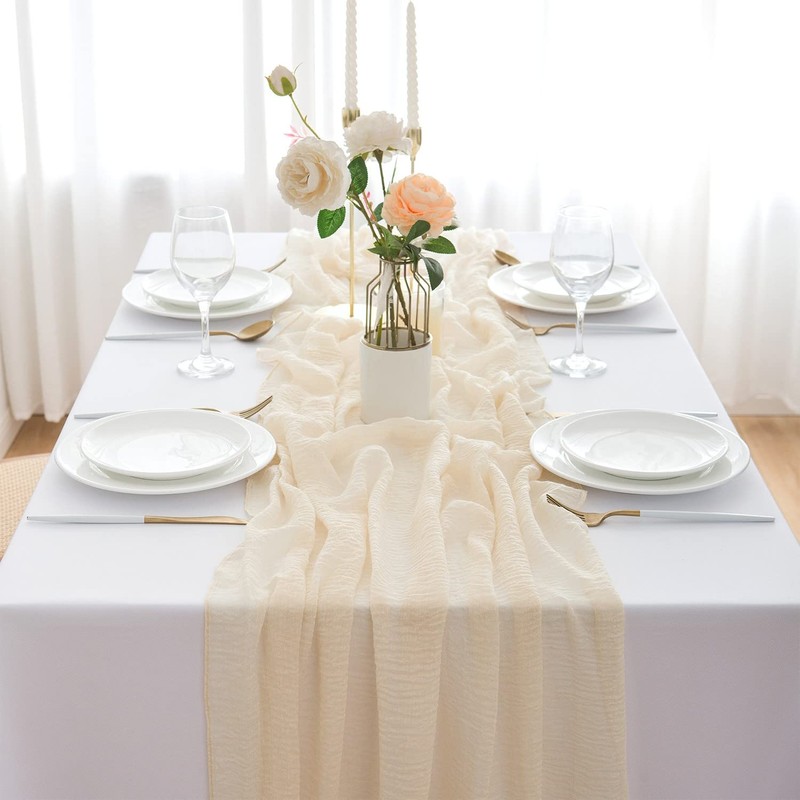 Aoksunova Muslin Wedding Table Runner, Beige, 4 m x 80