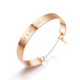Ambrum 316L Stainless Steel Cuff Bangles Bracelets for Women Open Wide Jewelry Wristband Be Brave Keep Going Rose Gold