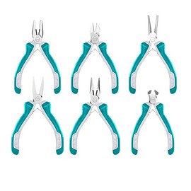 Total Tools - Mini Pliers Set | 6 Pieces | 115 mm | For Precision Mechanics | Combination Pliers, Side Cutters, Flat Pliers, Long Nose Pliers, Round Nose Pliers and Snap Ring Pliers | Bi-Material