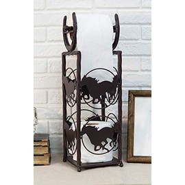 Ebros Cast Iron Metal Western Rustic Vintage Themed Toilet Paper Holder Stand Station with Storage for Bathroom Powder Room Old World Cowboy Decorative Accent (Galloping Horse with Horseshoes)
