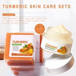 Turmeric Soap Bar and Turmeric Face Cream Set for Face & Body, 2 Pcs Turmeric Skin Care Set,Skin Even Tone Hyperpigmentation Skincare Set with Turmeric Soap & Moisturizer Face Cream for All Skin Type