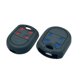 LemSa 2Pcs 4 Buttons Rubber Key Fob Cover Case Protector Holder for Ford 2011-2016 F150 F250 F350 Mustang Fusion Explorer Taurus Expedition Lincoln MKS MKX MKZ Navigator, Red Blue Buttons