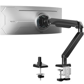 MOUNTUP Heavy Duty Single Monitor Arm Holds up to 33lbs, Monitor Stand for Desk for Max 42 Inch Screens, Height Adjustable Gas Spring Ultrawide Monitors Mount with C-Clamp & Grommet Base