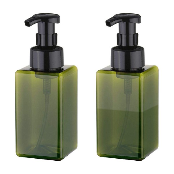 UUJOLY Foaming Soap Dispenser, 450ml (15oz) Refillable Pump Bottle for Liquid Soap, Shampoo, Body Wash (2 Pcs) (Green)