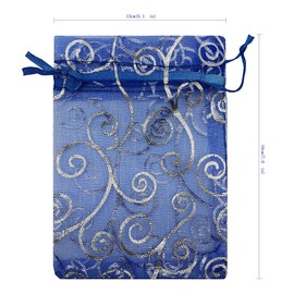 Ankirol 100pcs Sheer Organza Favor Bags for Wedding Baby Shower Rattan Print Gift Bags Samples Display Drawstring Pouches (5x7, Blue)