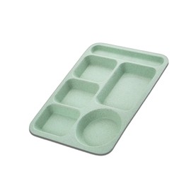 ZGWANSUI Wheat Straw Divided Plates, 5 Compartment Plates Reusable, Plastic School Lunch Tray with Dividers for Adults, Food Section Plates Diet Dinner Serving Platter, Dishwasher Safe (Green)