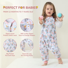 WONDAY Toddler Sleep Sack with Legs,Toddler Sleep Sacks,0.5T Sleeveless Baby Sleep Bag Wearable Blanket,with Feet(12M-2T)