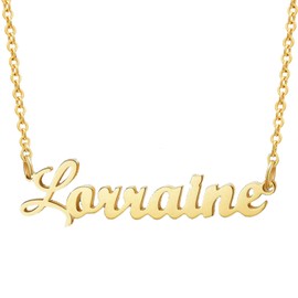 Ldurian Custom Name Necklace | Lorraine Name Pendant Necklace Gifts | 14K Gold Plated Dainty Name Necklaces Birthday Jewelry Gift for Teen Girls, Pre-designed, Gold-Plated, No Gemstone