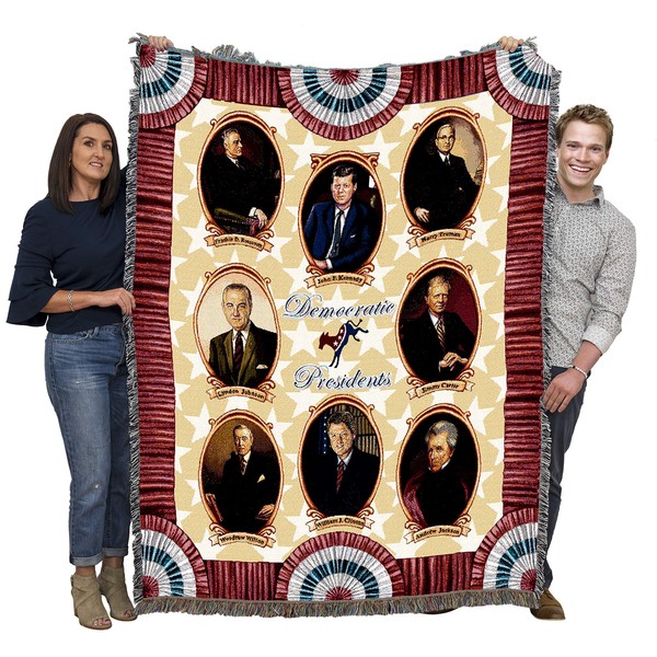 Great Democrat Presidents - Carter Clinton Kennedy Jackson Johnson Roosevelt Truman Wilson - Cotton Woven Blanket Throw - Made in The USA (72x54)