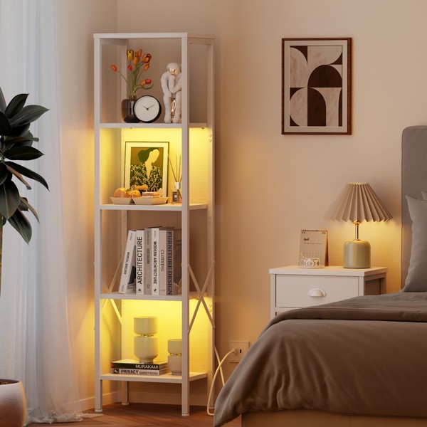 Furologee Bookshelf with LED Lights, 5 Tier Display Shelf with