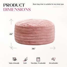 Hobestluk Bean Bag Chairs Beanbag Chair with Filler Adult Bean Bags with Fluffy Ripple Cover, Giant Bean Bag Chairs for Adults (Pink, 3FT - 36" x 36" x 22")