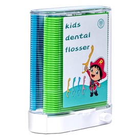 Akpgf dentle Floss Pick Holder Dispenser 88 Floss with 58 Floss Refill, Fun & Colorful Animal Floss Help You Prevent Tooth Decay and Gum Disease (1 Pack Green)