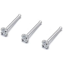Marie-France 3 Tiny Sterling Silver Clear 1.5mm nose Studs with Ball End