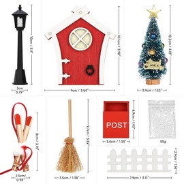 Uuams Gnome Door Set, 35 Pieces Gnome Accessories, Gnome Construction Site, Gifts for Girls Boys, Gnome Door, Complete Set with Fairy Door, Letter Boxes, Boots, Ladder, Christmas Tree