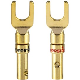 Poppstar 2x High-Quality Cable Lugs, Fork Plug for electrical connection with speaker cables, up to 4mm² cable diameter, 24k gold-plated