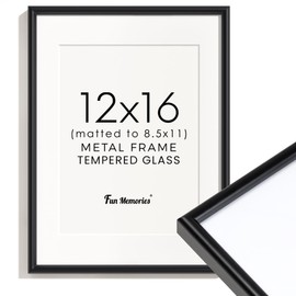 12x16 Picture Frame Black, Aluminum Picture Frames 12"x16", 12x16 Picture Frame with Mat for 8.5x11, 12 by 16 Frame Real Glass, 12 x 16 Metal Frame for Home Decor