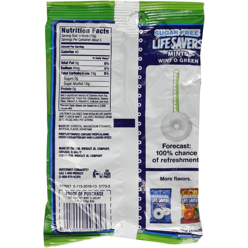 Life Savers Sugar Free Hard Candy, Wint-O-Green-2.75 oz, 3 Pack