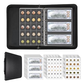 Coin Collection Supplies Holder for Collectors with Handle, Fireproof 400 Pockets Coin Collection Book & 36 Paper Money Organizer Binder for Coin Currency Collection Supplies,Pennies (Black)
