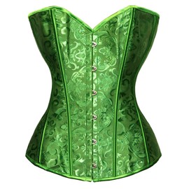 bslingerie Womens Waist Cincher Boned Corset With Brocade (XL, Green)