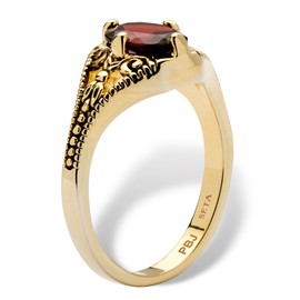 14K Yellow Gold-plated Antiqued Oval Cut Genuine Red Garnet Vintage-Style Ring Size 6