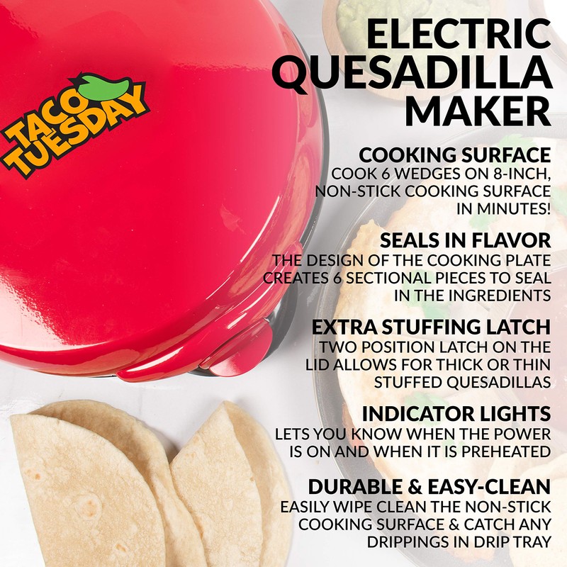 Nostalgia Taco Tuesday Deluxe 8-Inch 6-Wedge Electric Quesadilla Maker with